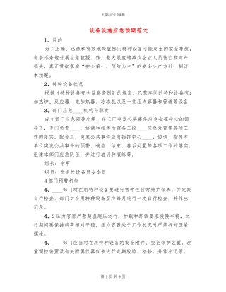 设备设施应急预案范文