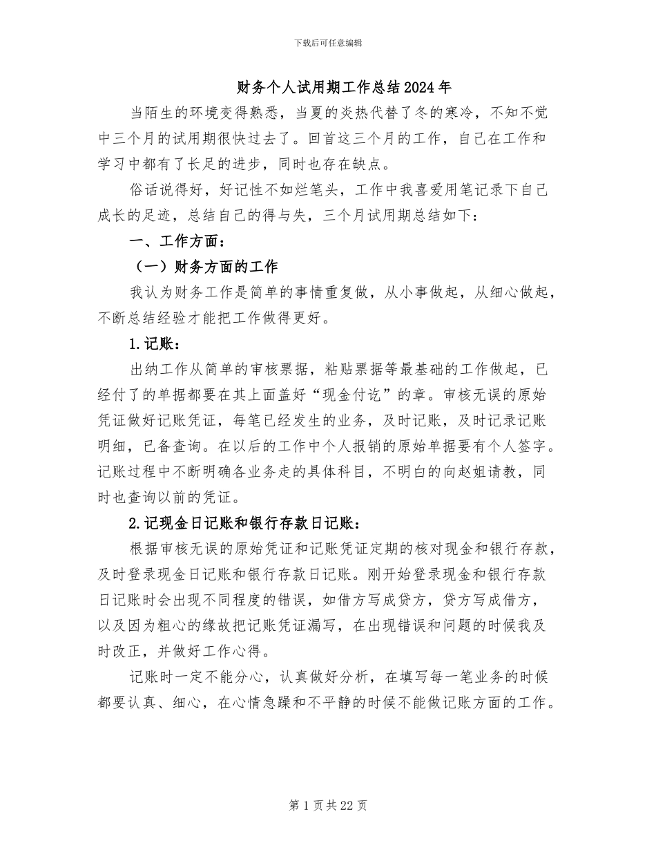财务个人试用期工作总结2024年_第1页