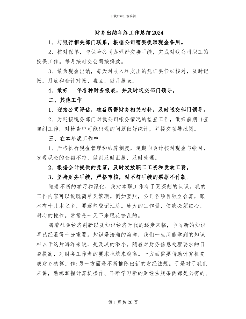 财务出纳年终工作总结2024_第1页