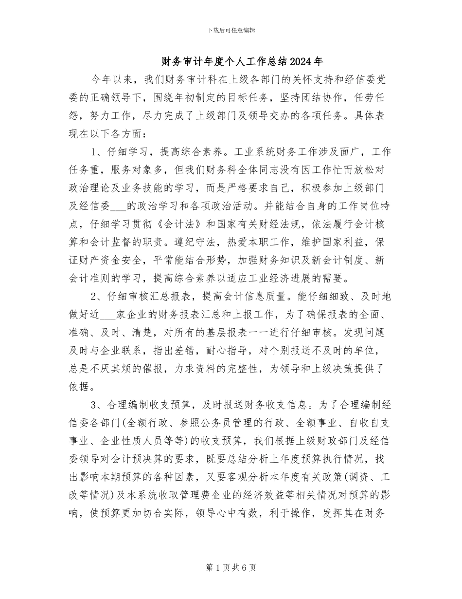 财务审计年度个人工作总结2024年_第1页