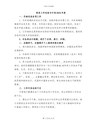 财务工作总结与计划2024年度