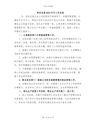 财务总监2024年月工作总结