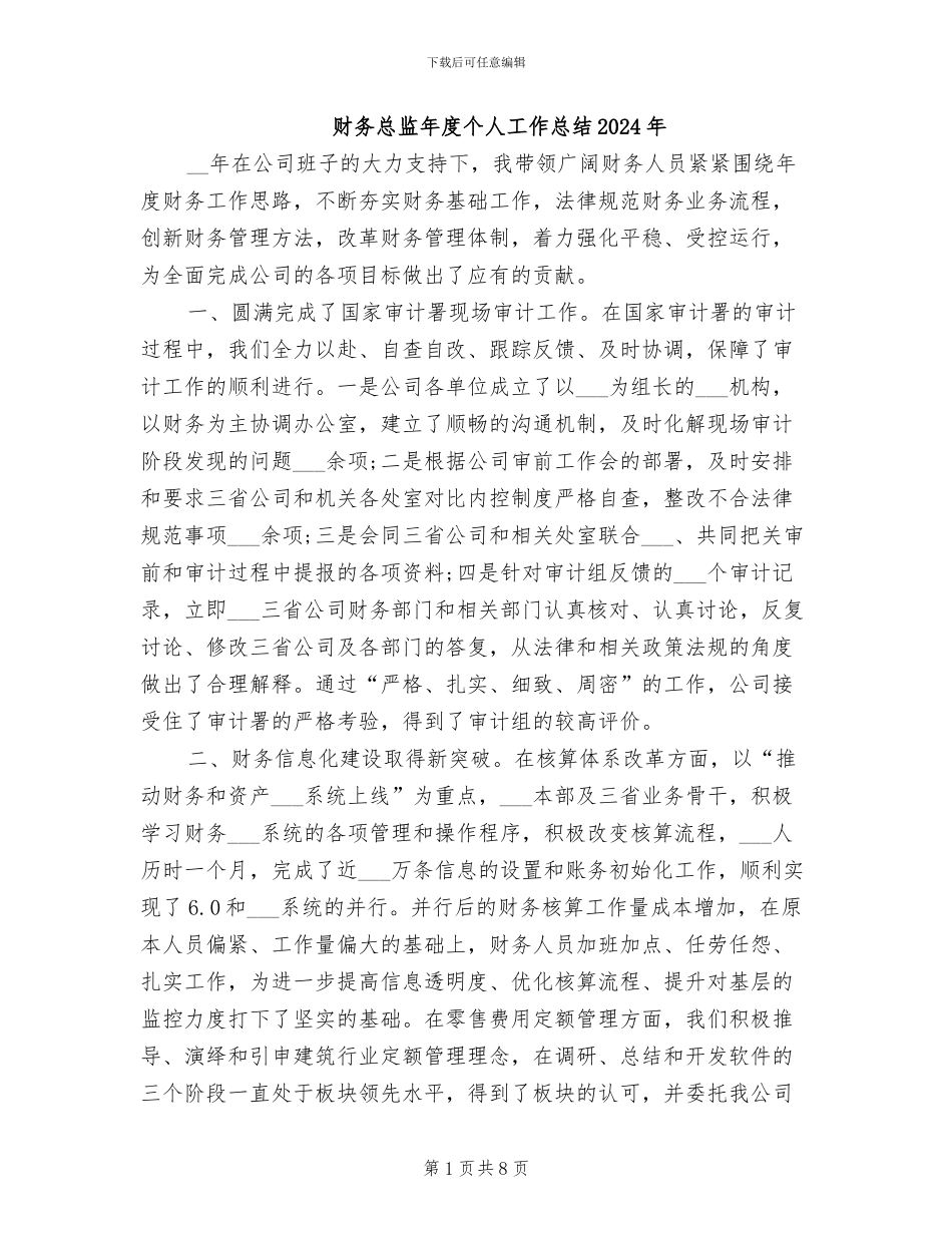 财务总监年度个人工作总结2024年_第1页