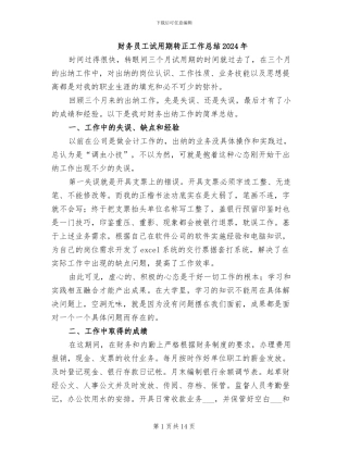财务员工试用期转正工作总结2024年