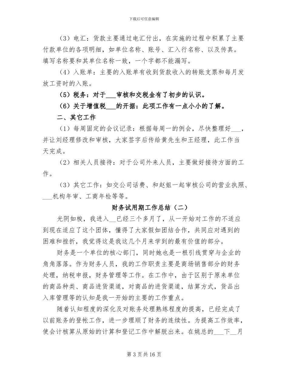 财务试用期工作总结2024_第3页
