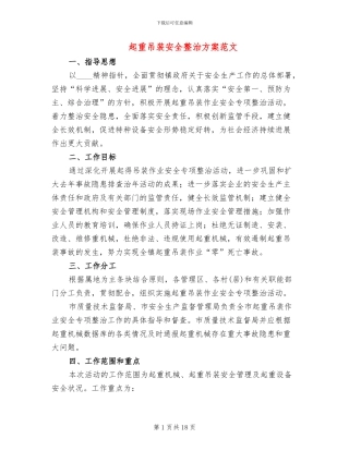 起重吊装安全整治方案范文