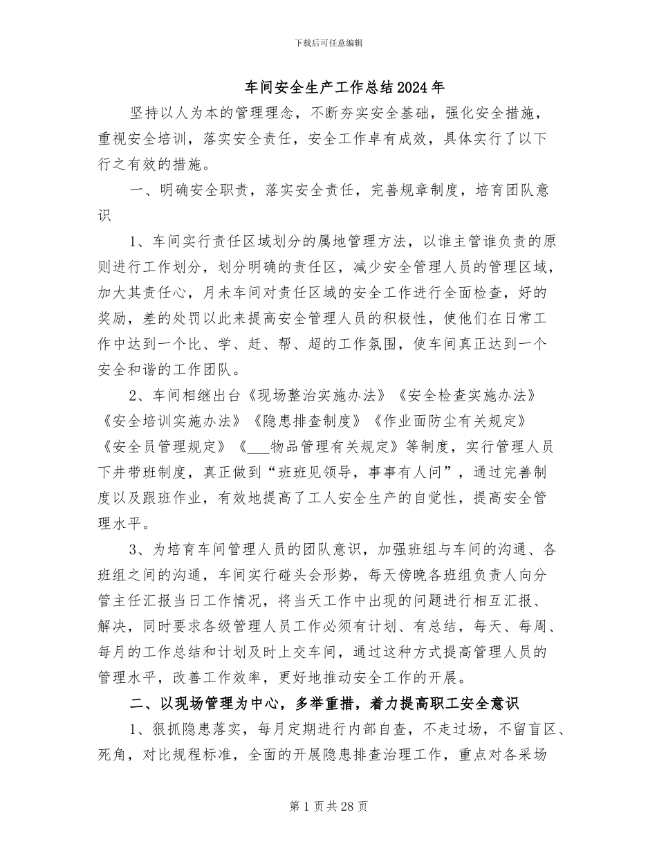 车间安全生产工作总结2024年_第1页