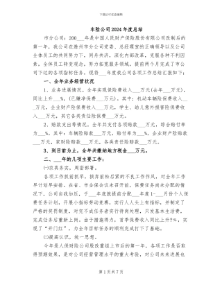 车险公司2024年度总结