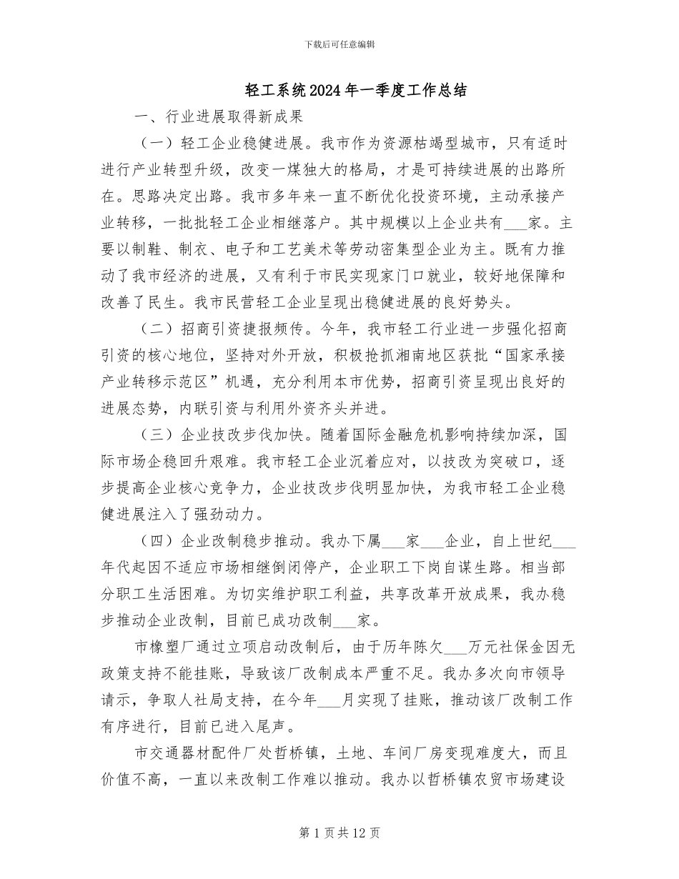 轻工系统2024年一季度工作总结_第1页