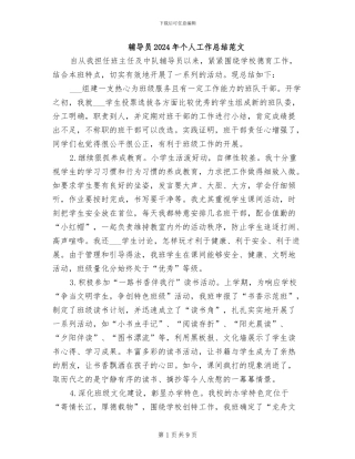 辅导员2024年个人工作总结范文