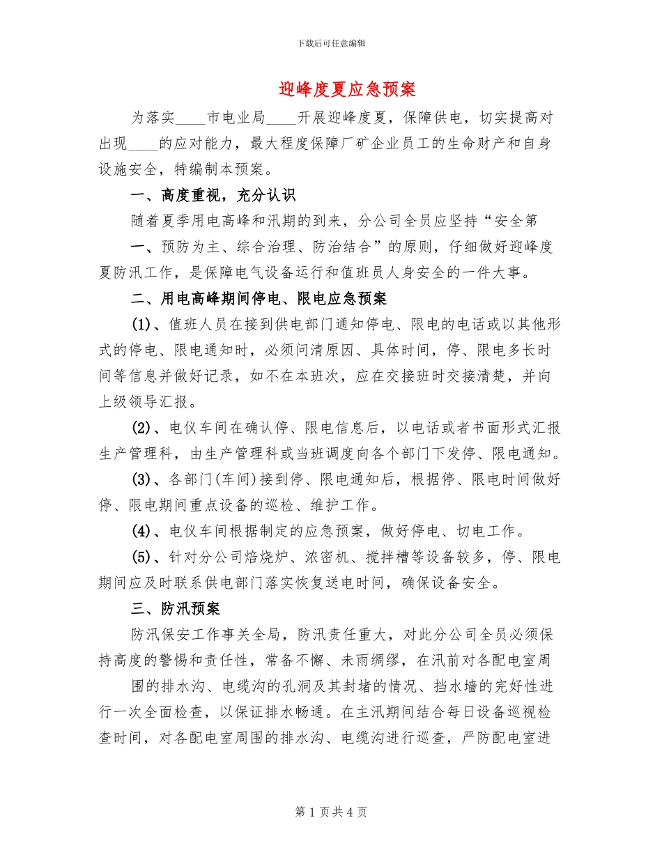 迎峰度夏应急预案_第1页