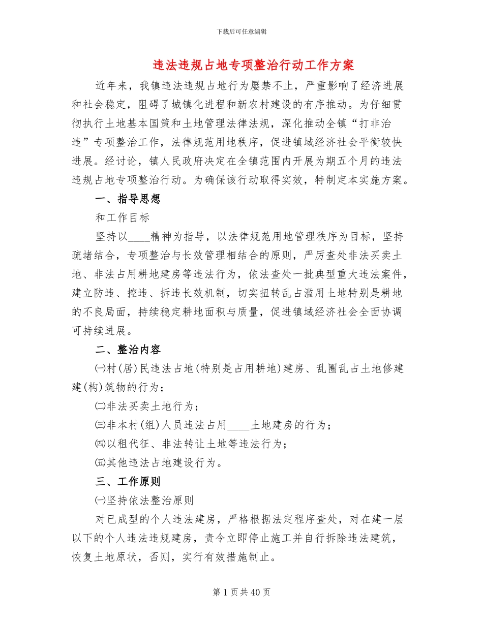 违法违规占地专项整治行动工作方案_第1页