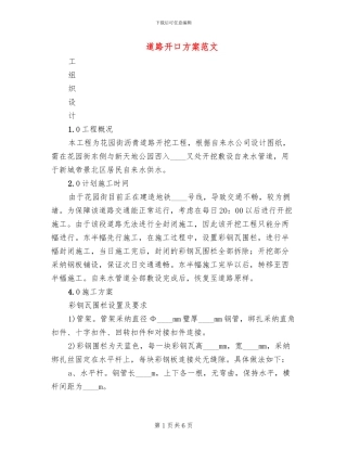 道路开口方案范文