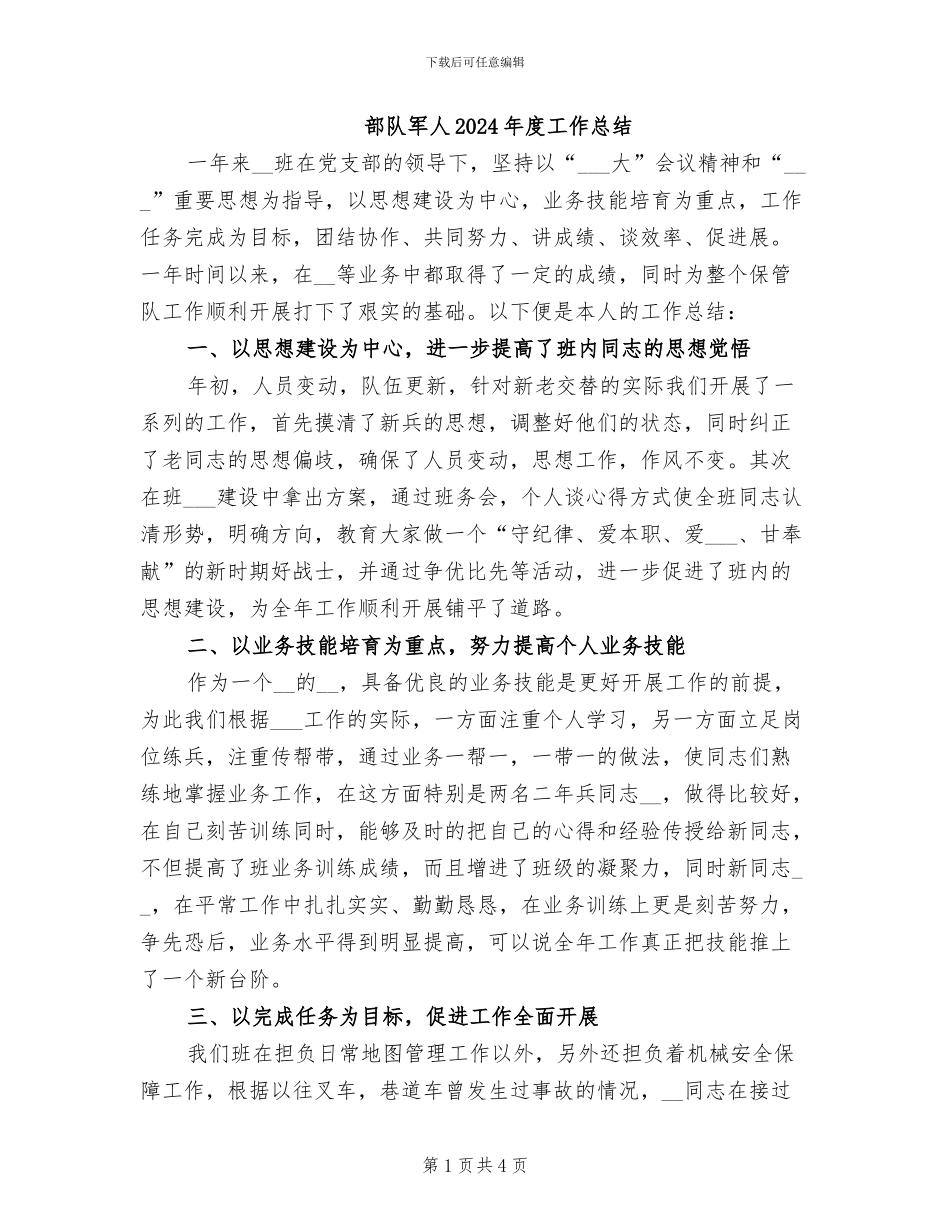 部队军人2024年度工作总结_第1页
