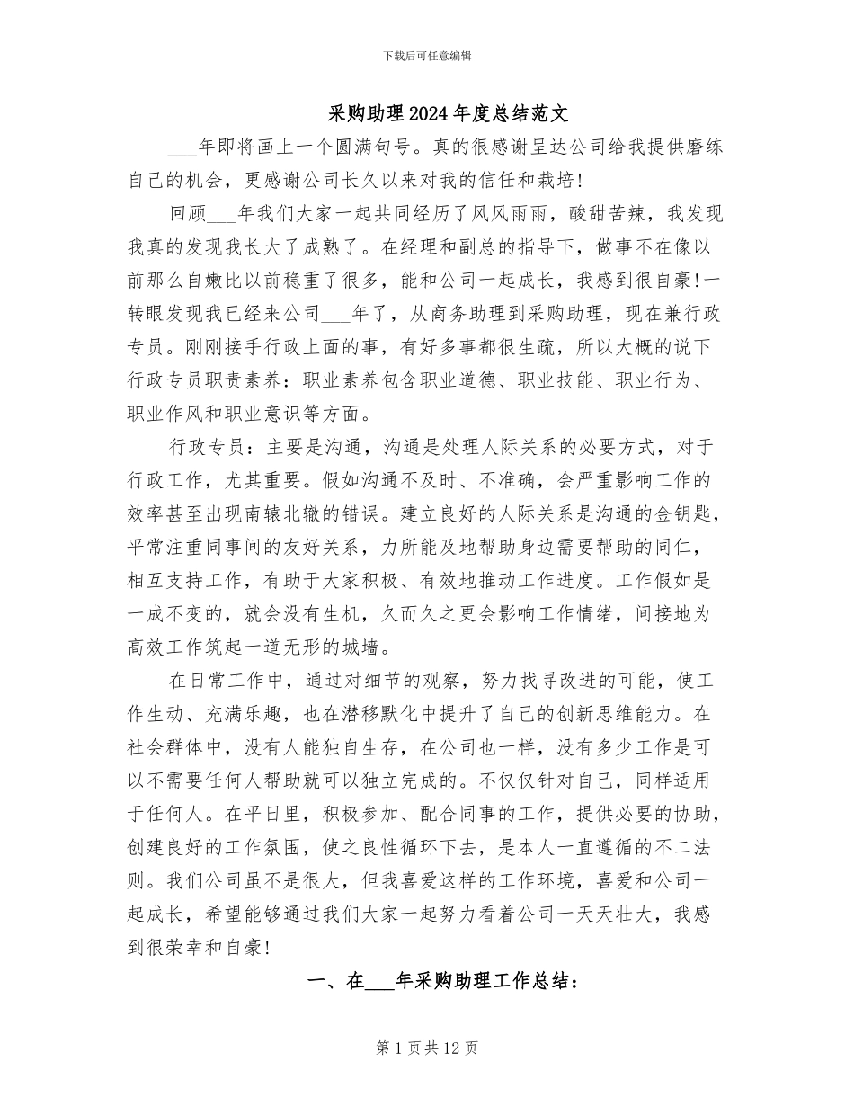 采购助理2024年度总结范文_第1页