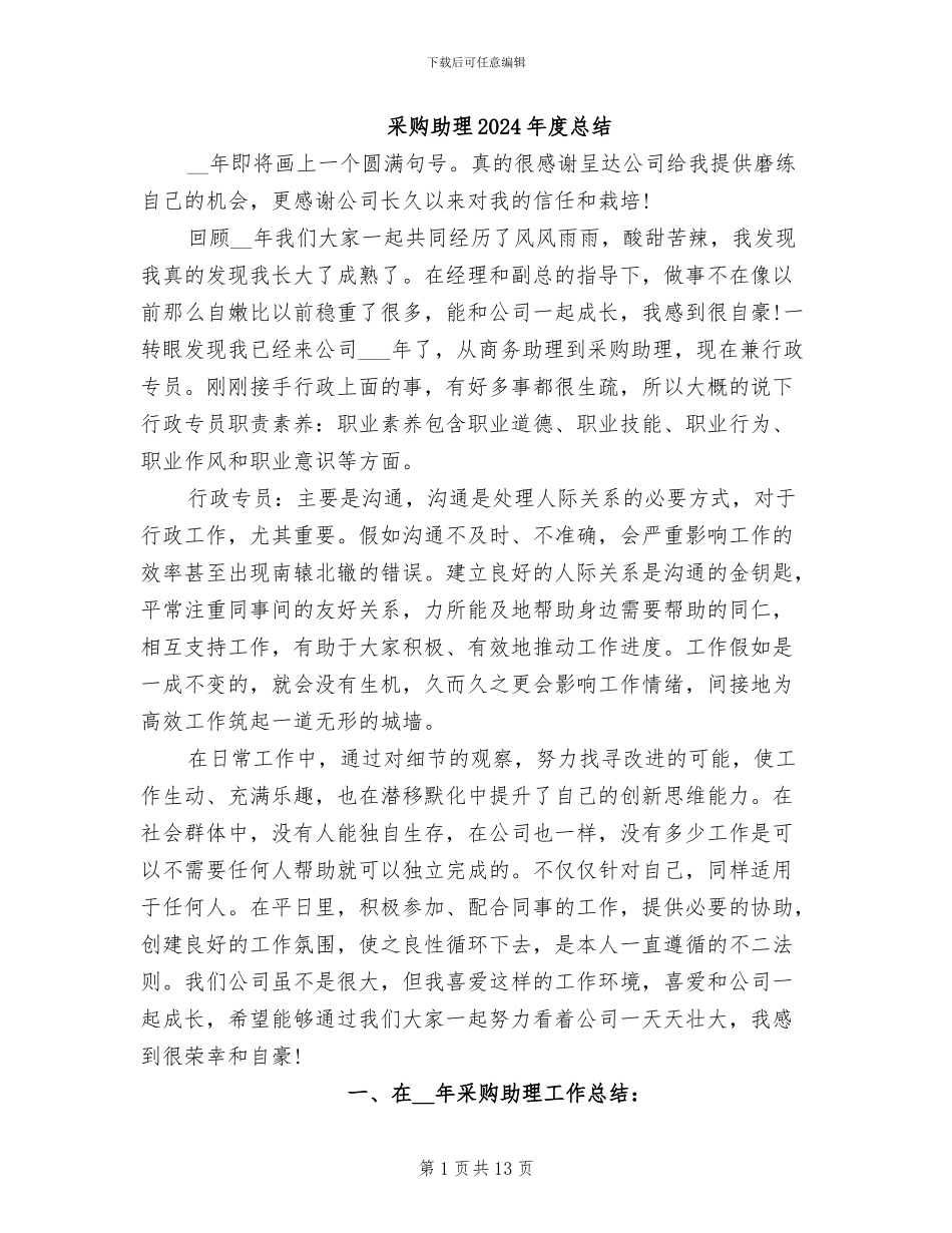 采购助理2024年度总结_第1页
