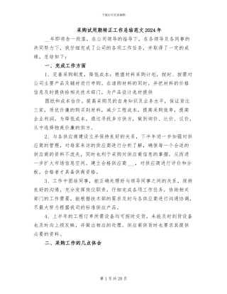 采购试用期转正工作总结范文2024年