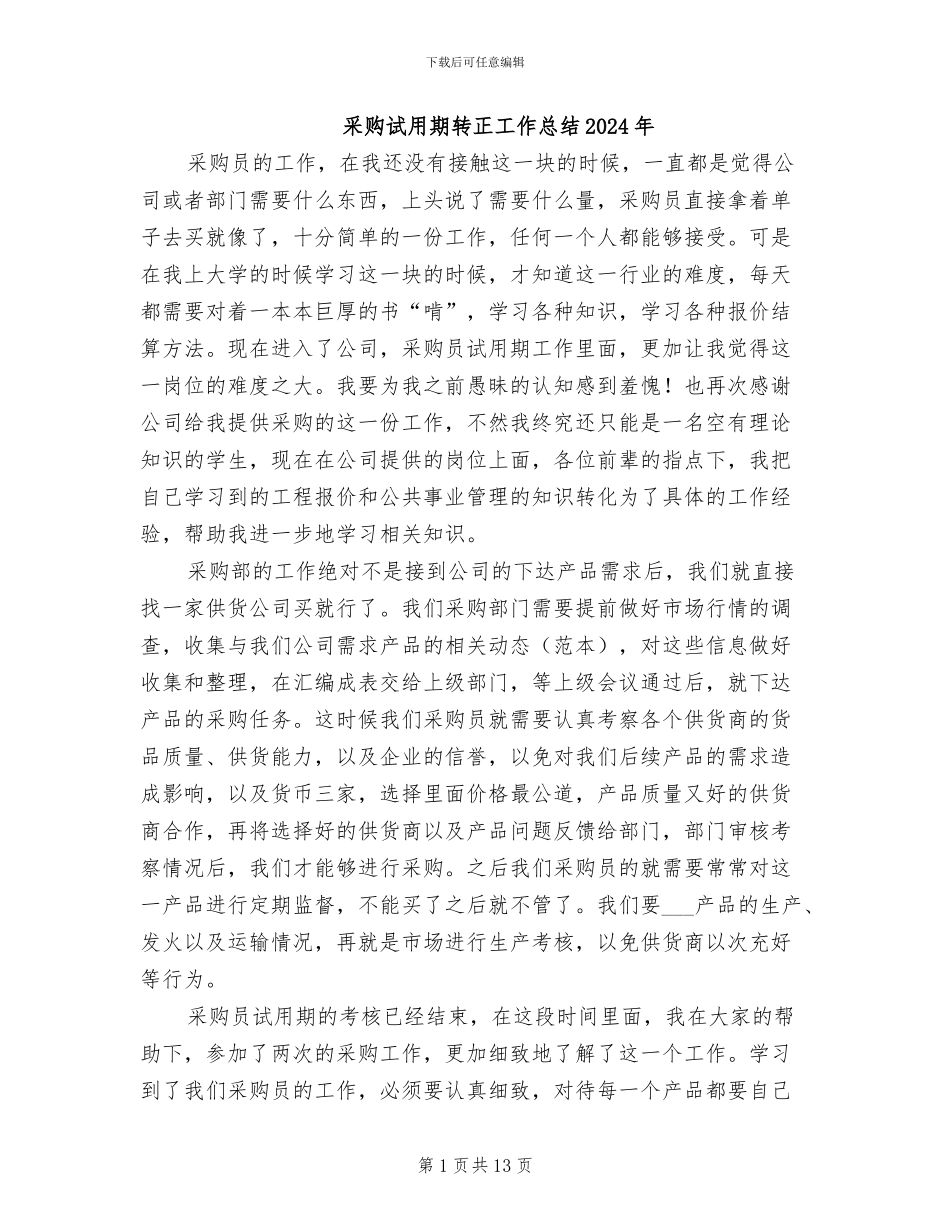 采购试用期转正工作总结2024年_第1页