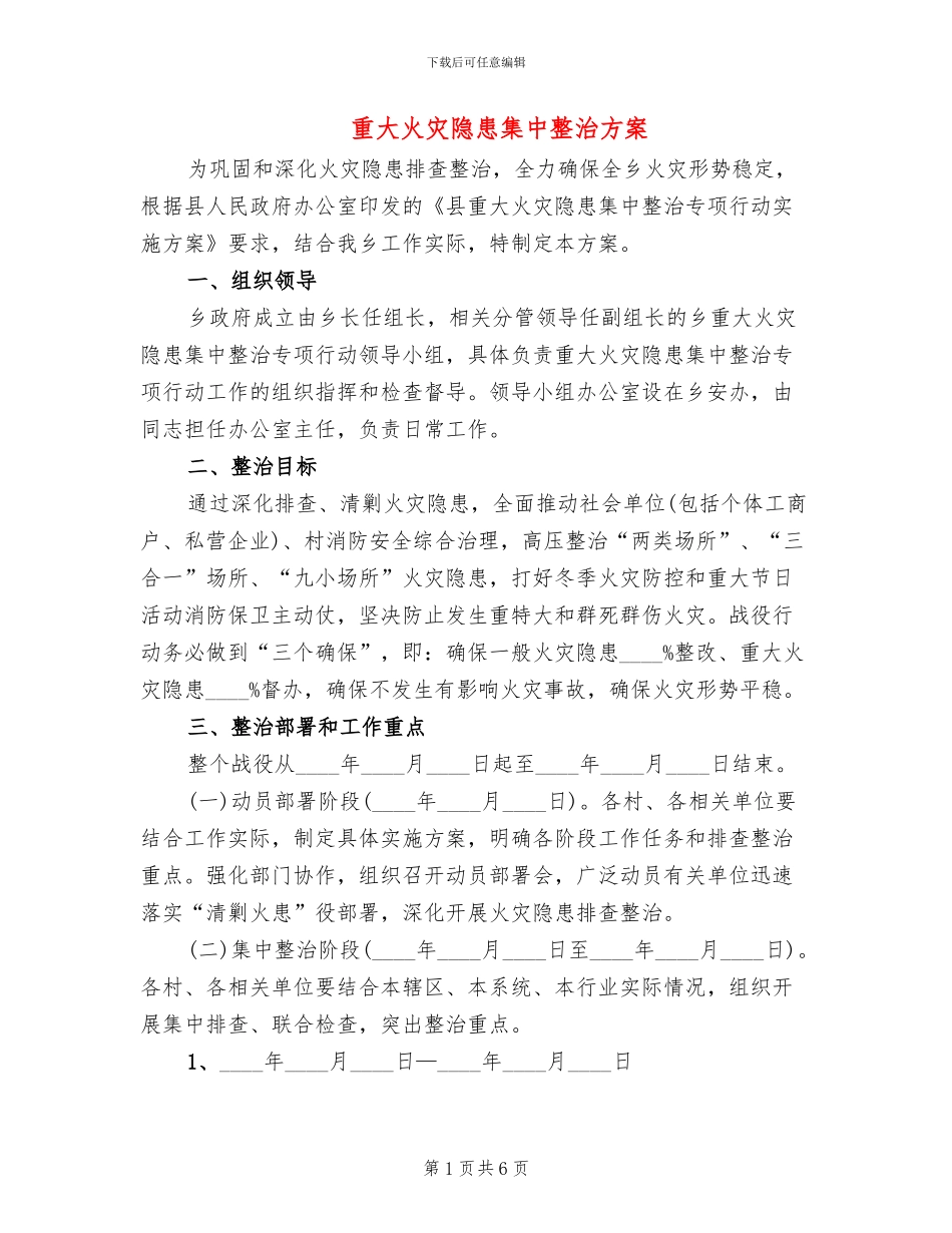 重大火灾隐患集中整治方案_第1页