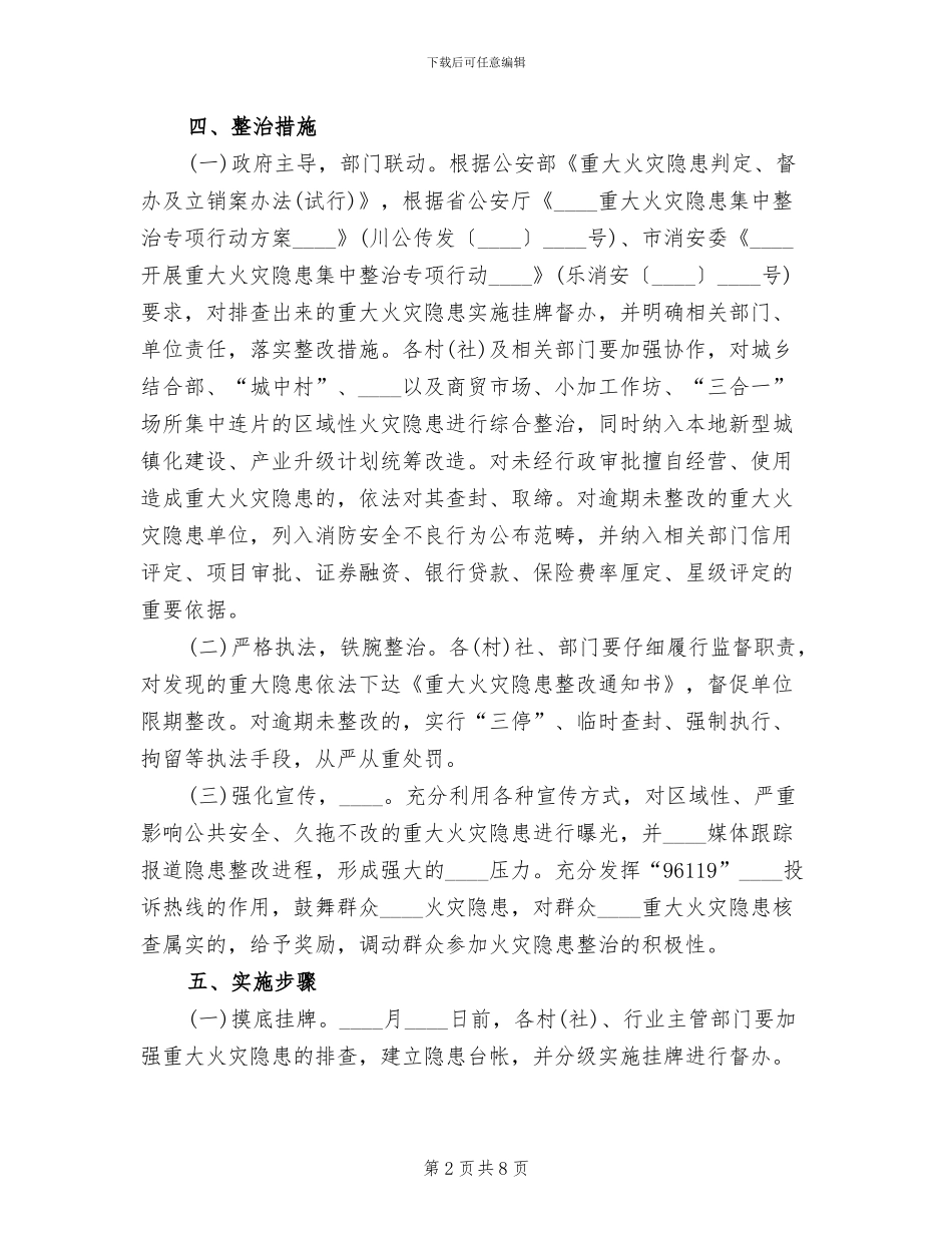 重大火灾隐患集中整治专项行动方案范文_第2页
