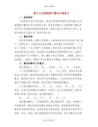 重大火灾隐患集中整治方案范文