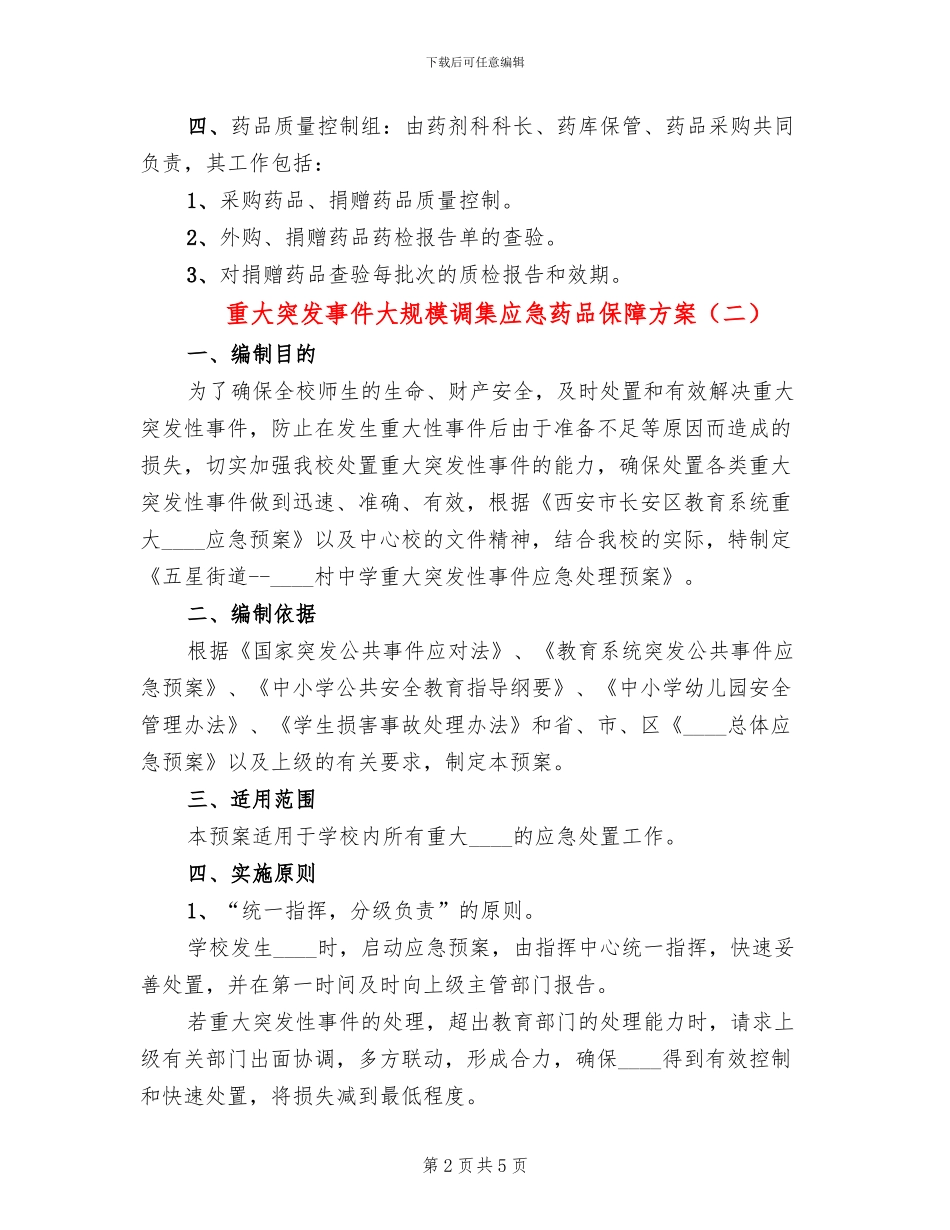 重大突发事件大规模调集应急药品保障方案(2篇)_第2页
