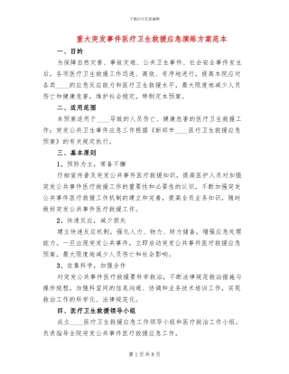 重大突发事件医疗卫生救援应急演练方案范本