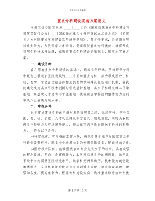重点专科建设实施方案范文(2篇)