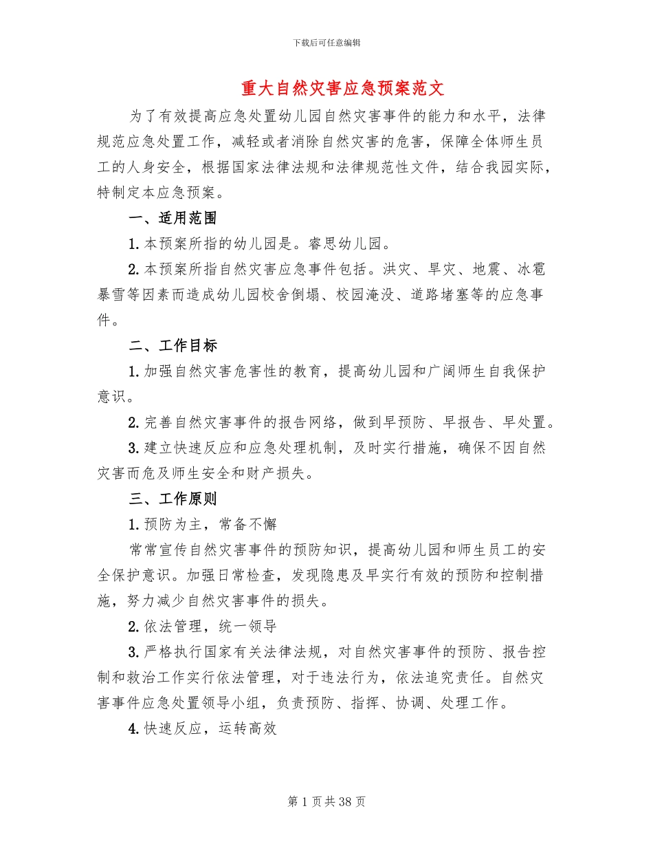 重大自然灾害应急预案范文_第1页