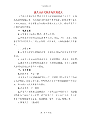 重大自然灾害应急预案范文