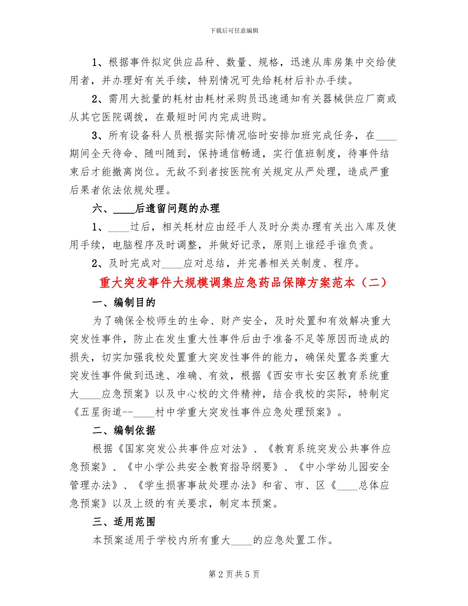重大突发事件大规模调集应急药品保障方案范本_第2页