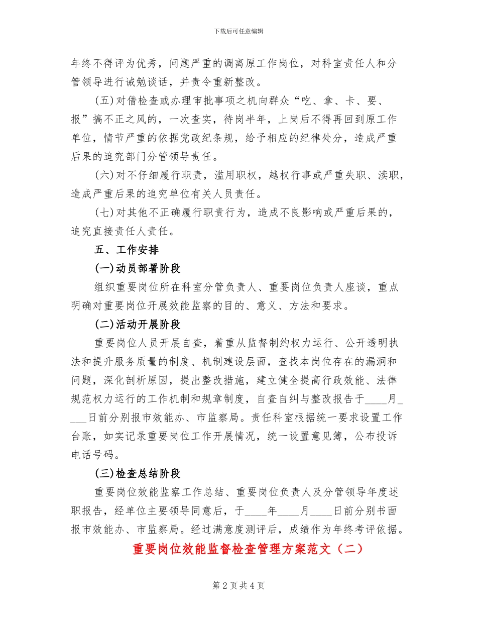 重要岗位效能监督检查管理方案范文_第2页