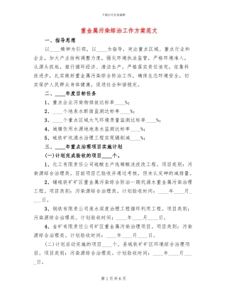 重金属污染综治工作方案范文