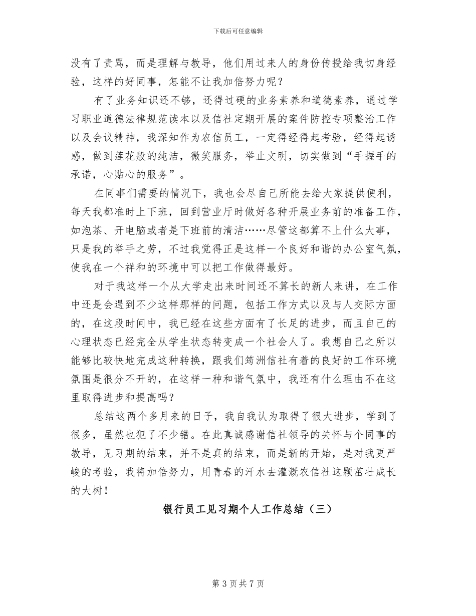银行员工见习期个人工作总结2024年_第3页