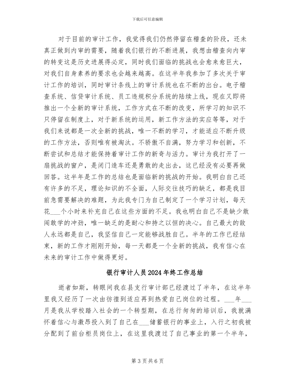 银行审计人员2024年工作总结范文_第3页
