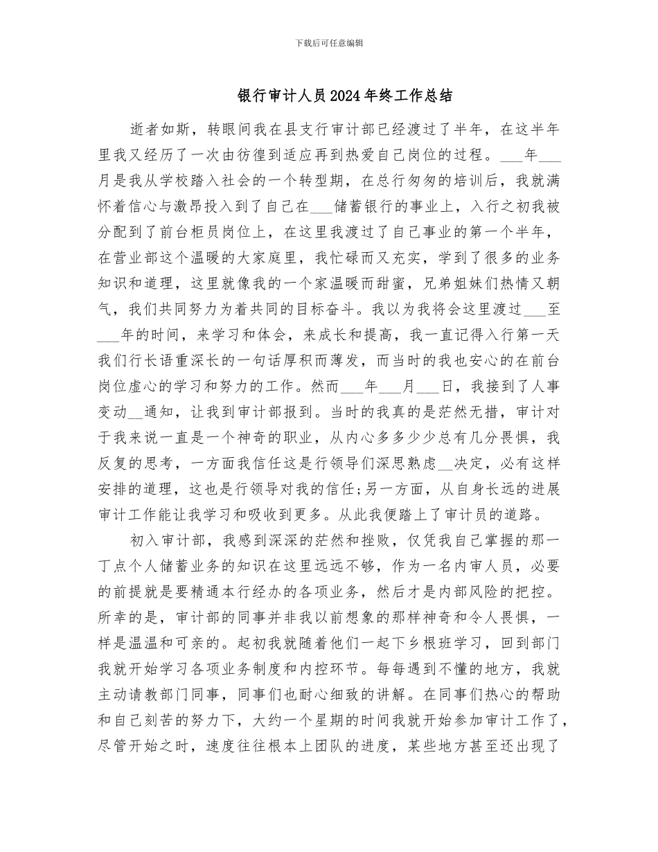 银行审计人员2024年终工作总结_第1页