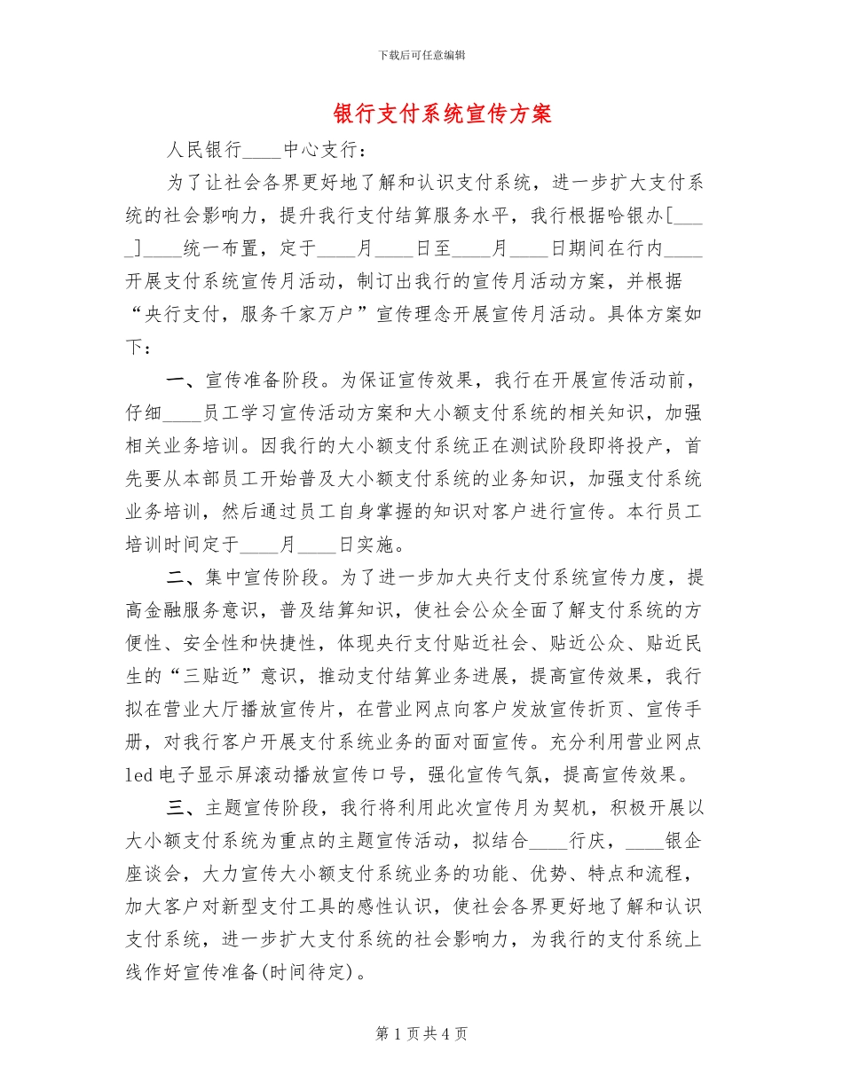 银行支付系统宣传方案_第1页