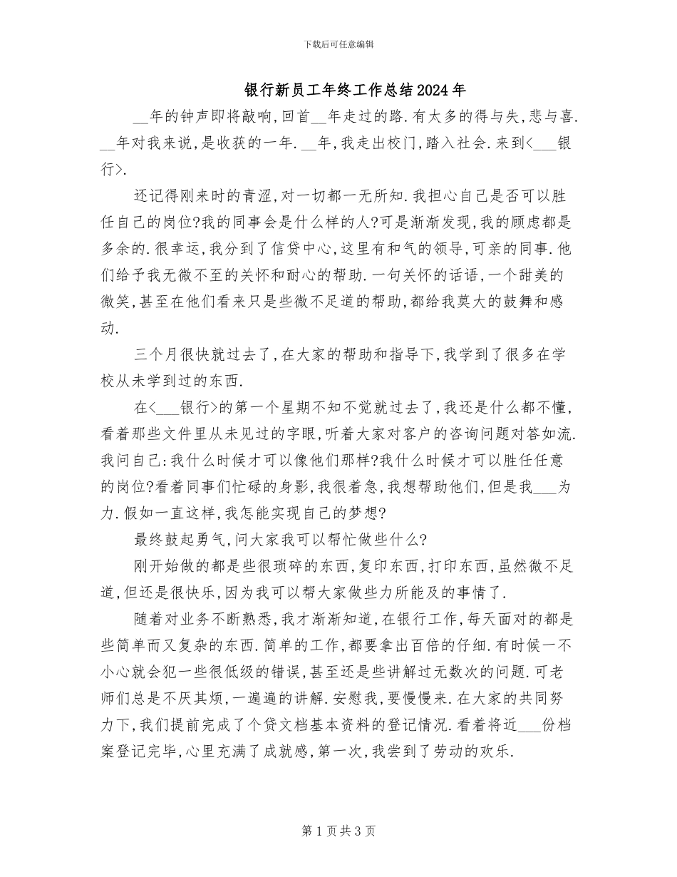 银行新员工年终工作总结2024年_第1页