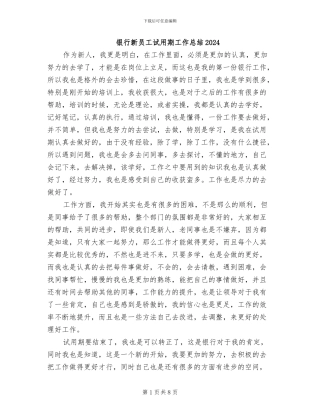 银行新员工试用期工作总结2024