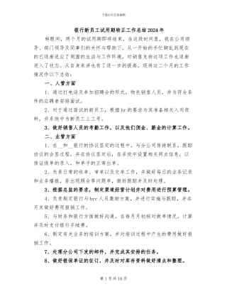 银行新员工试用期转正工作总结2024年
