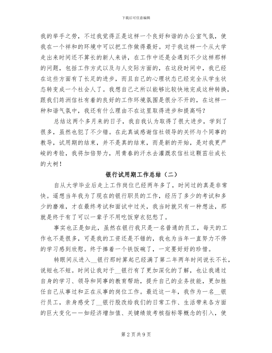 银行试用期工作总结2024年_第2页