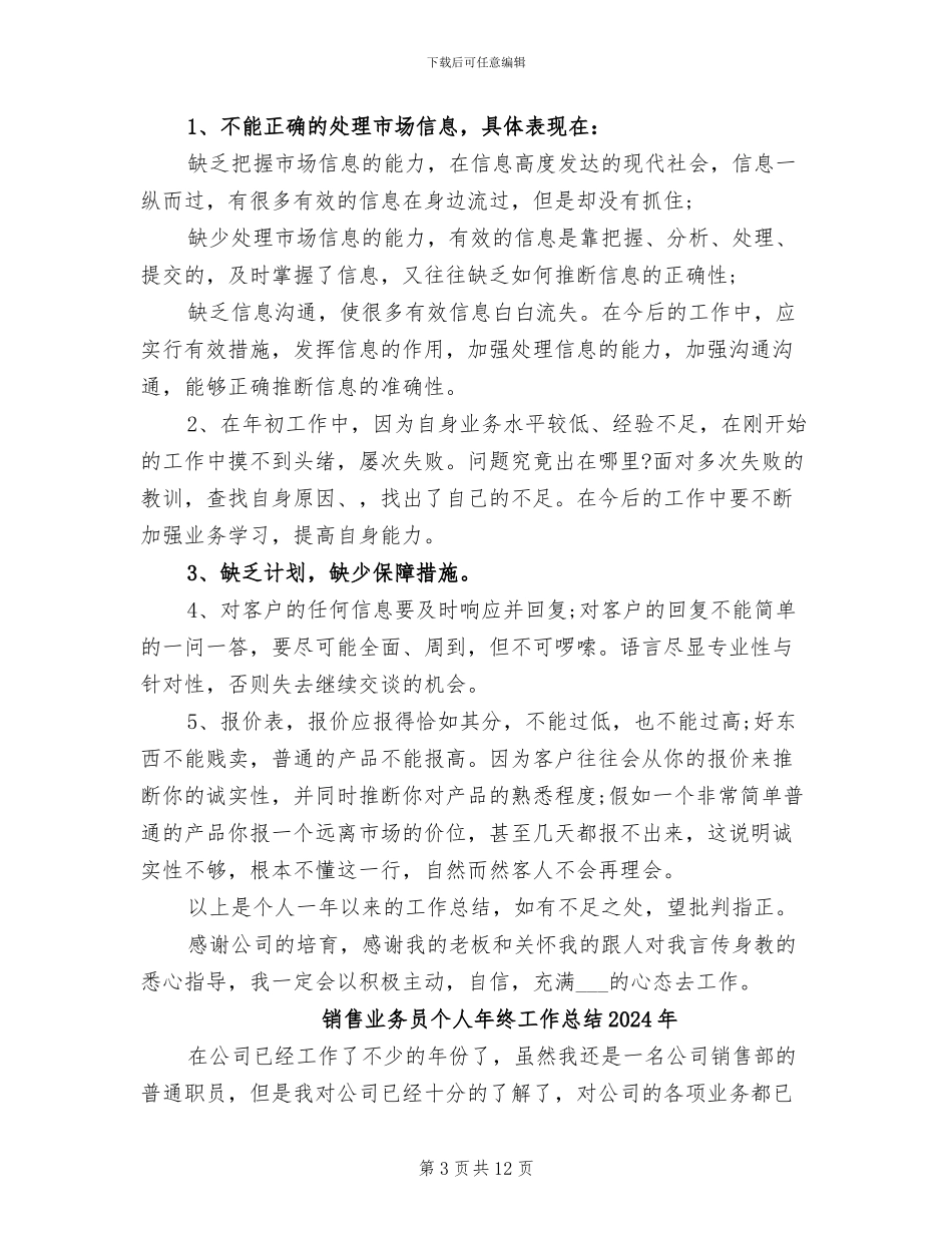 销售业务员个人工作总结2024年_第3页