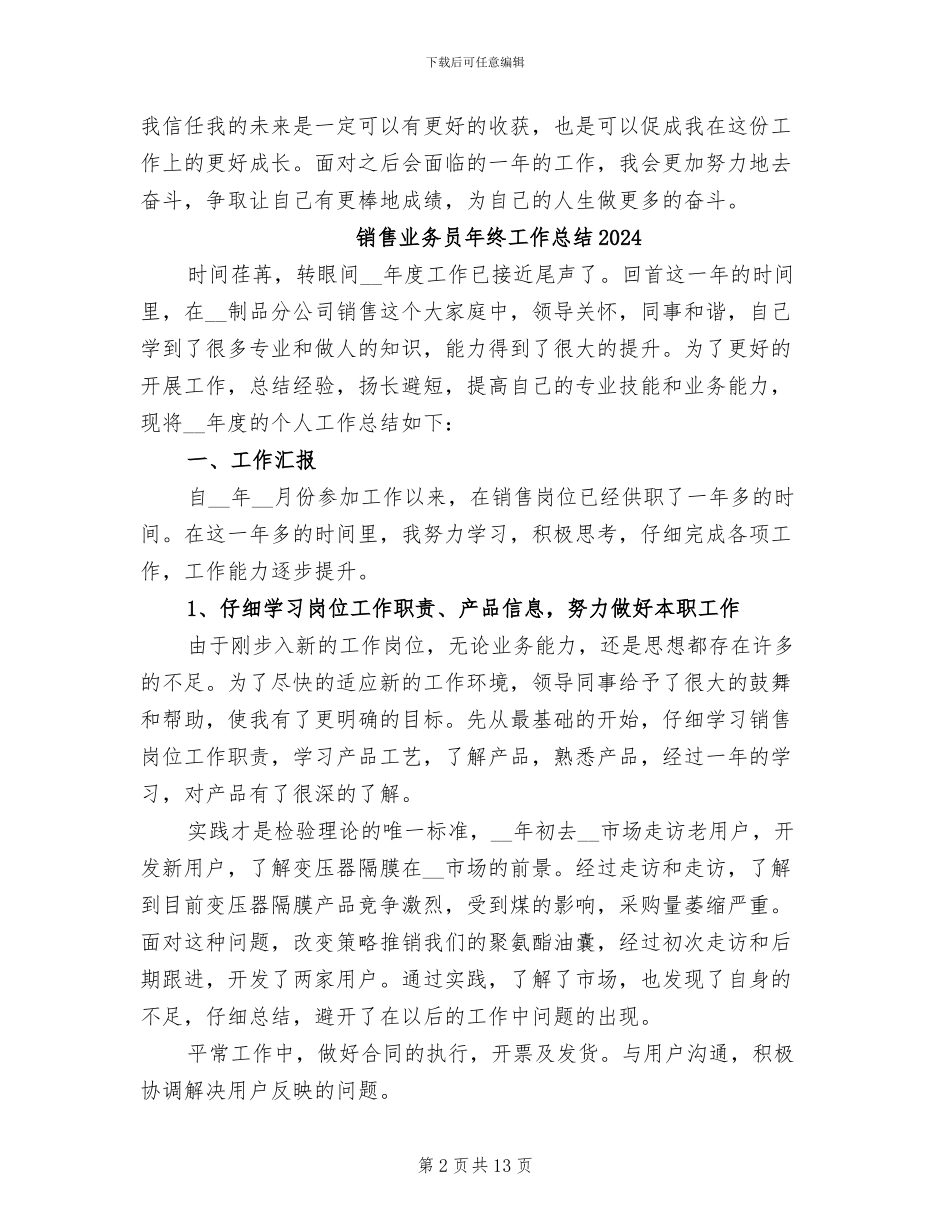 销售业务员年终个人工作总结2024年_第2页