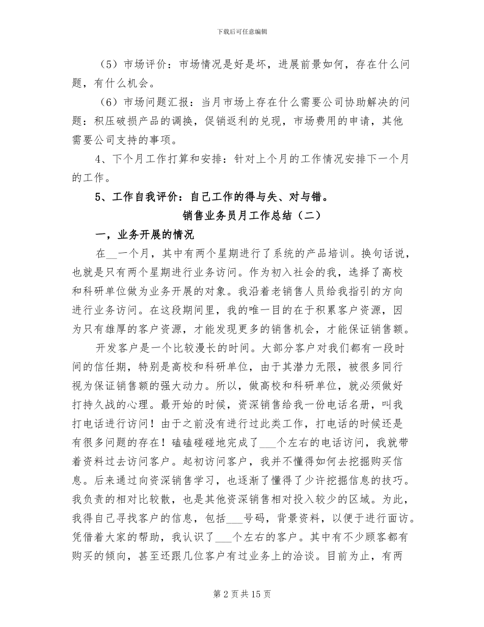 销售业务员月工作总结2024年_第2页
