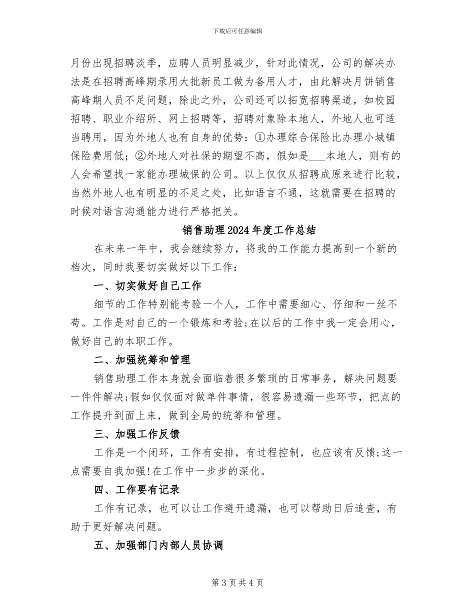 销售助理2024年度工作小结范文_第3页