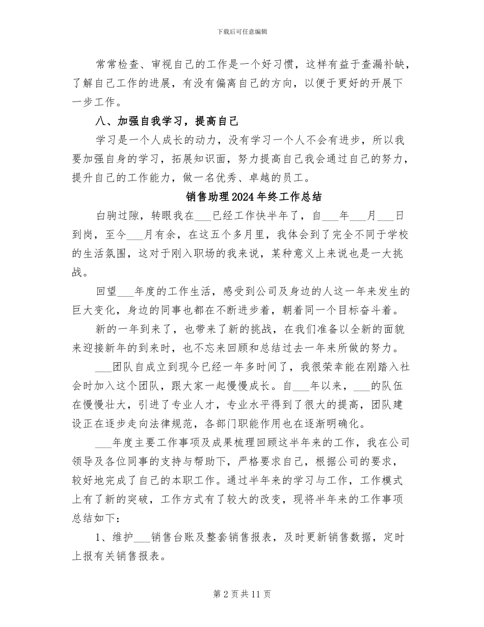 销售助理2024年度工作总结_第2页
