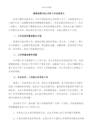 销售助理2024年终工作总结范文
