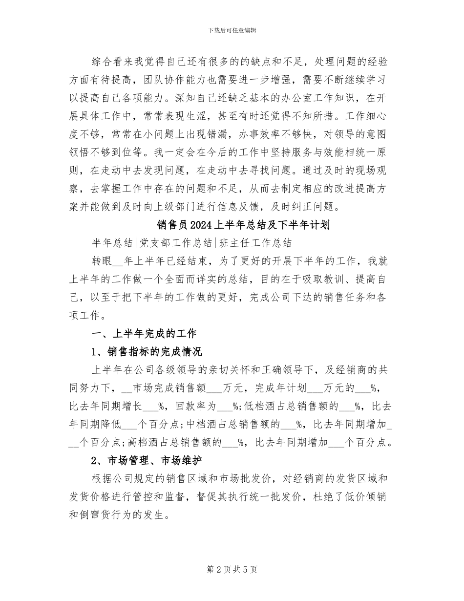 销售员2024上半年工作总结_第2页