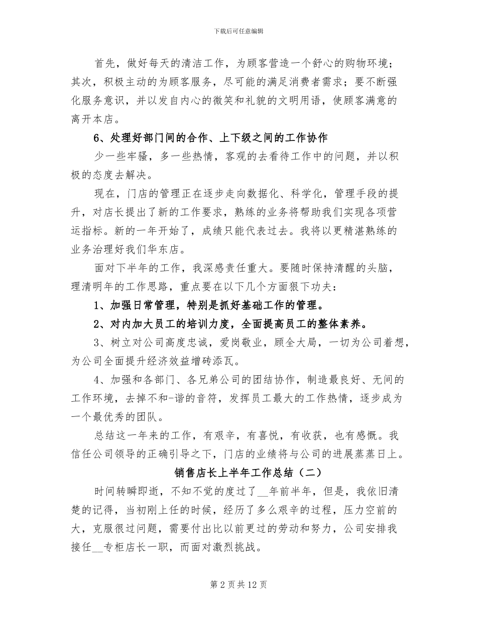 销售店长上半年工作总结2024年_第2页