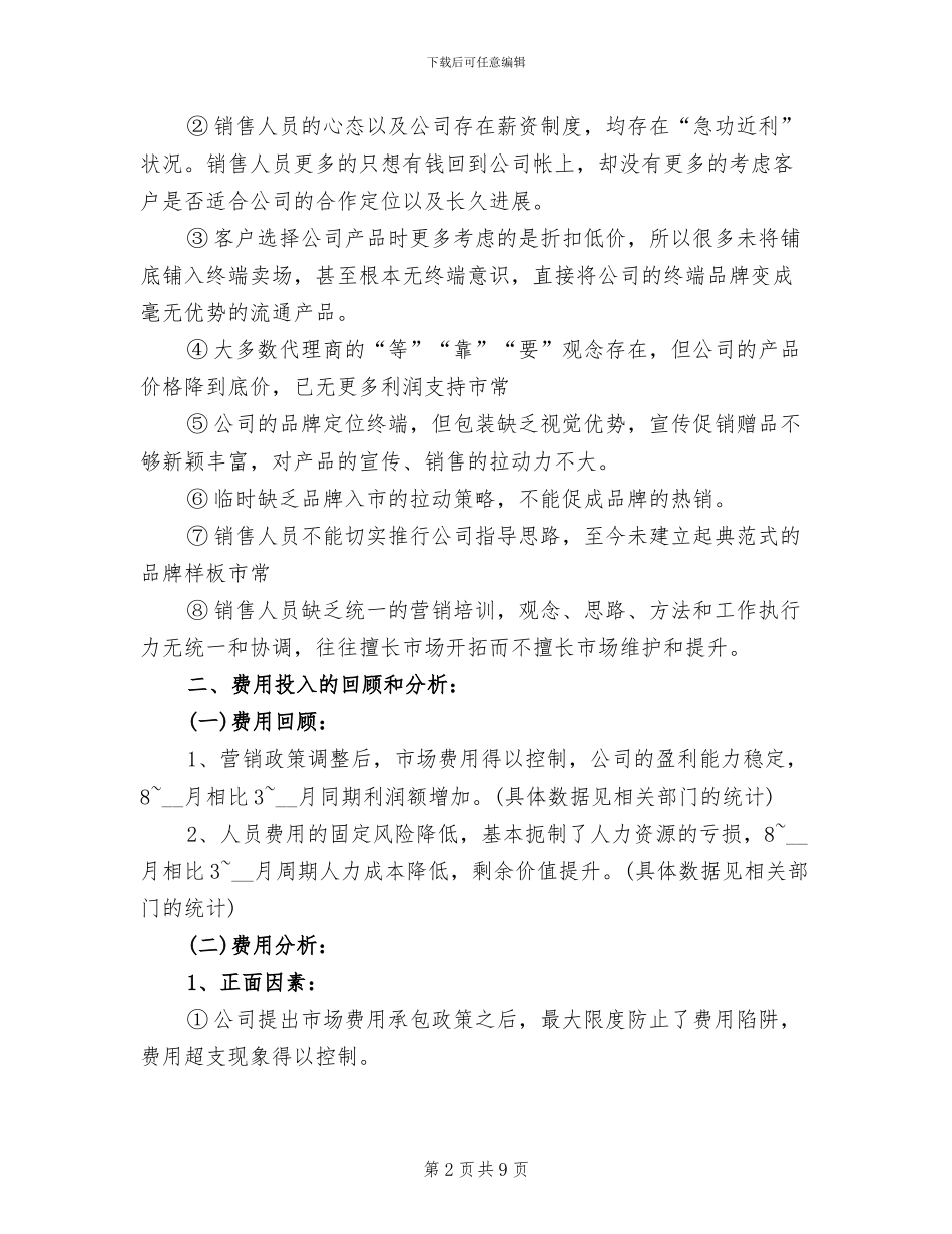 销售总监2024年月工作总结_第2页